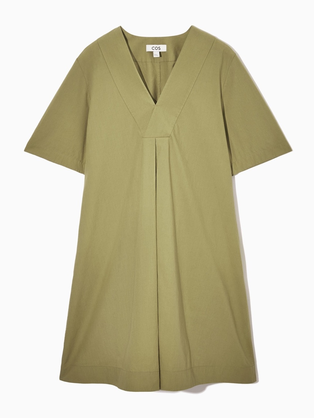 COS Olive V-Neck Pleated Short Sleeve Tunic